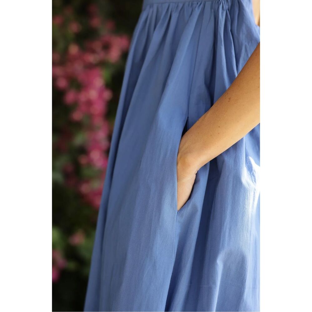 Maison Marigold Laguna Maxi Dress Blue Cotton Poplin Low Back Sundress L - Picture 4 of 10